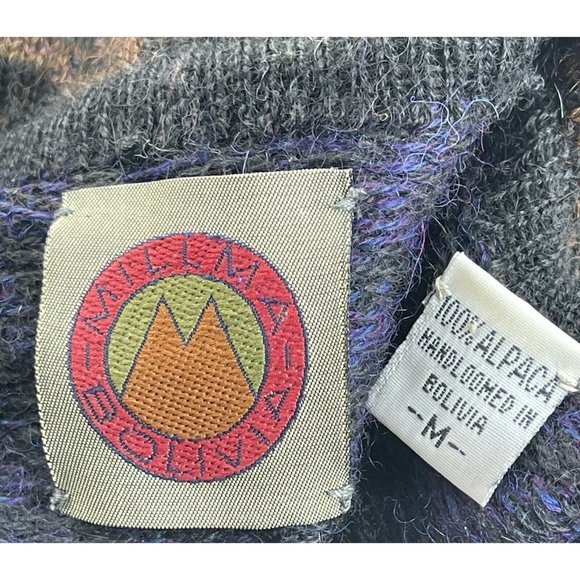 MILLMA BOLIVIA Womens 100% Alpaca Sweater Leopard Cheetah Purple Brown Medium - Picture 7 of 7